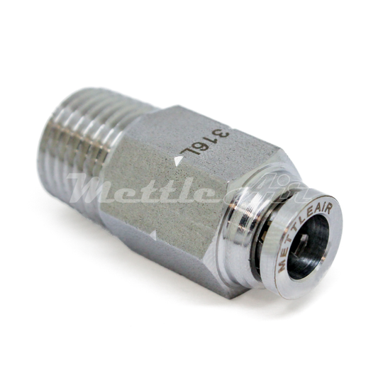 SS 316L PTC Check Valve Male, Flow from Tube to Thread, 1/4" OD - 1/4" NPT Male