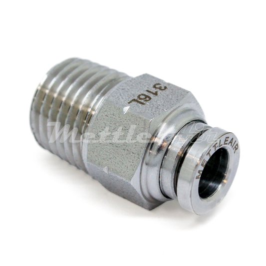 SS 316L PTC Check Valve Male, Flow from Thread to Tube, 1/4" OD - 1/4" NPT Male