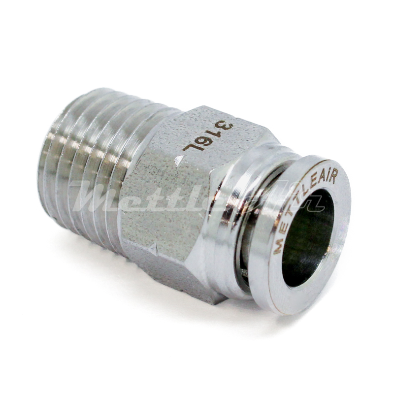 Raccord droit à pousser en acier inoxydable 316L, diamètre extérieur 10 mm x filetage mâle NPT 3/8"