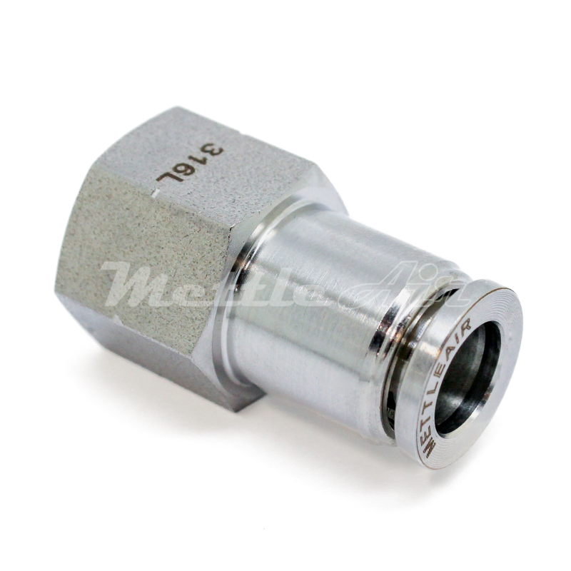 Raccord femelle droit à pousser en acier inoxydable 316L, diamètre extérieur 3/8" x NPT 1/4"