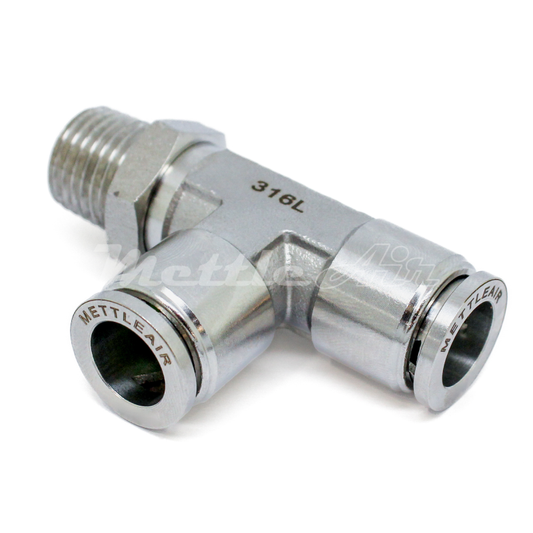 316L Stainless Steel Run Tee Push To Connect Fitting 8 mm OD - 3/8" NPT Male