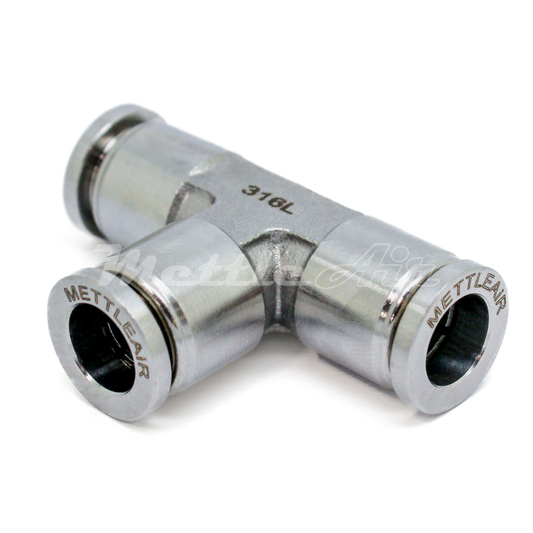 Stainless Steel 316L PTC Tee Fitting 1/4" OD - 1/4" OD