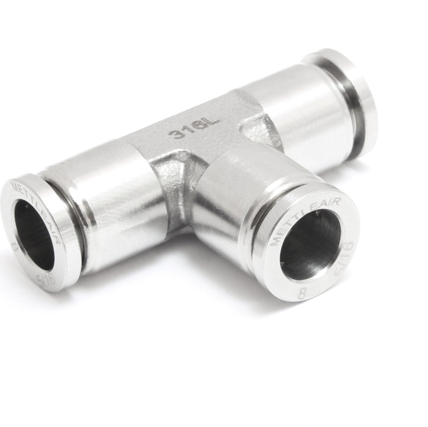 316L Stainless Steel Push To Connect Tee Fitting 16 mm OD - 16 mm OD