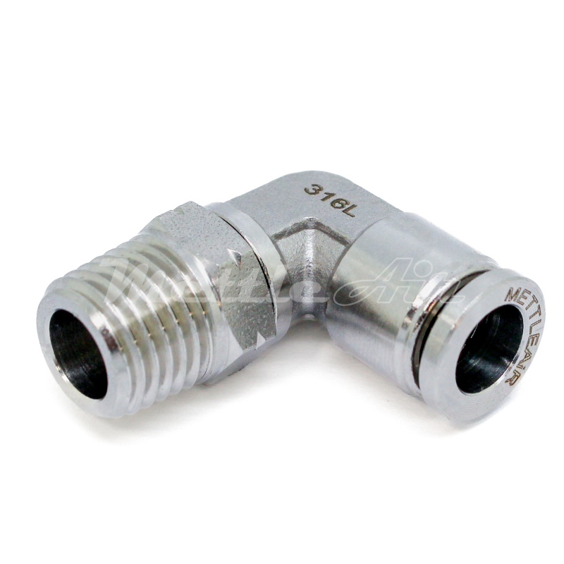 Raccord coudé à pousser en acier inoxydable 316L, diamètre extérieur 10 mm x 1/8" NPT mâle