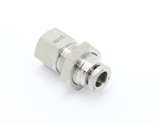 SS 316L PTC Bulkhead Female Straight 6 mm OD - 3/8" BSPP (G) Thread