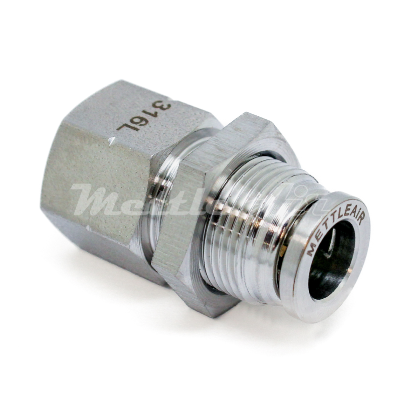 Raccord de cloison femelle droit en acier inoxydable 316L PTC, diamètre extérieur 8 mm, filetage 3/8" BSPP (G)