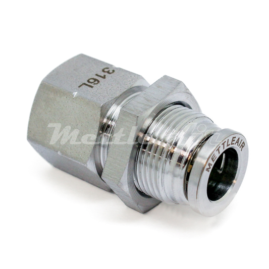 Stainless Steel 316L PTC Female Straight Bulkhead Fitting 3/8" OD - 3/8" NPT