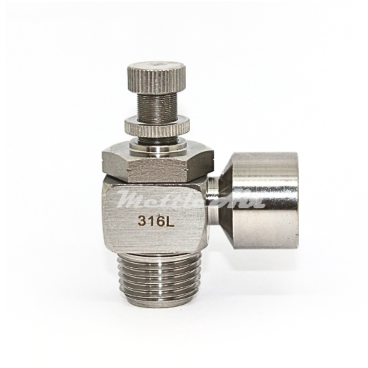 316L Stainless Steel Elbow Speed Control Male-Female, METER OUT, 1/2"MNPT-1/2"FNPT