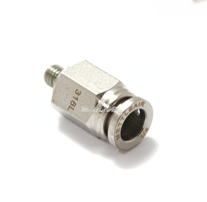 316L Stainless Steel Straight Push To Connect Fitting 1/4" OD x 10-32 UNF Male