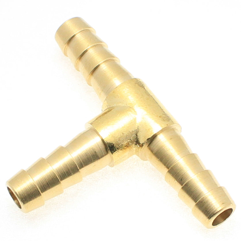 Brass Tee Union 1/8" Hose ID Barb - 1/8" Hose ID Barb Nickel Plated, Single Barb Design