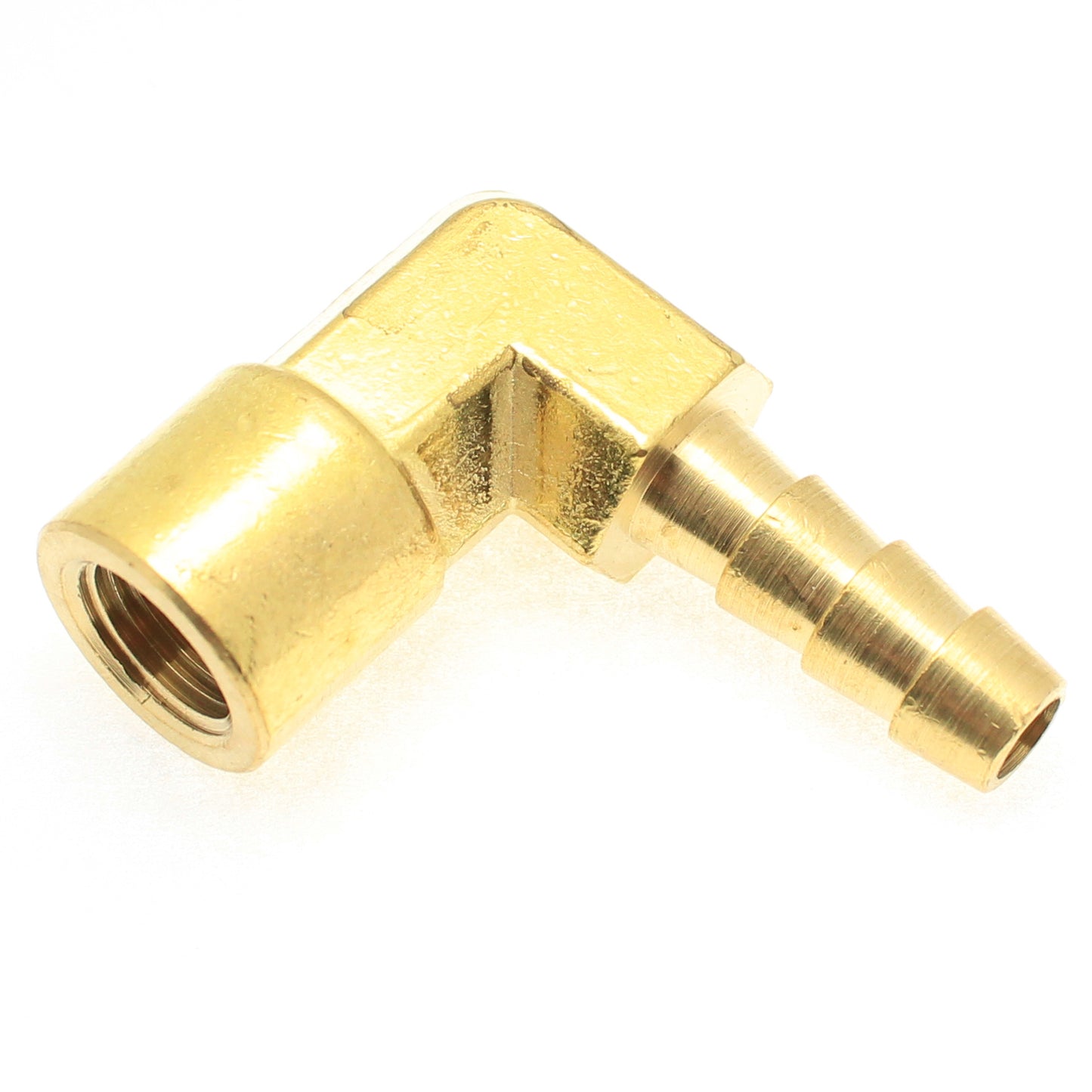 Brass 90° Female Elbow 3/8" Hose ID Barb - 3/8" NPT Female