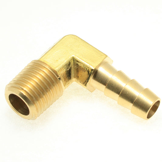 Brass 90° Male Elbow 3/8" Hose ID Barb - 1/8" NPT Male