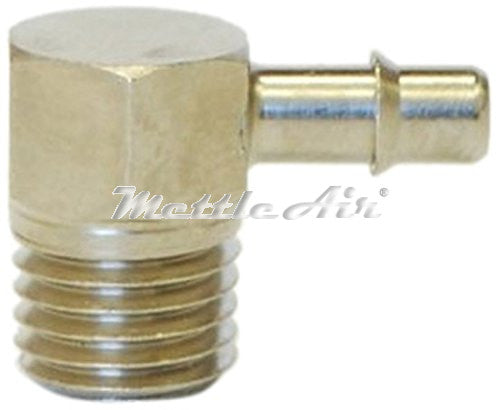 Brass 90° Male Elbow 1/16" Hose ID Barb - 1/8" NPT Male Nickel Plated, Single Barb Design