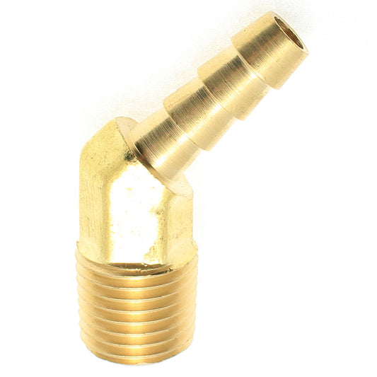 Brass 45° Male Elbow 1/4" Hose ID Barb - 1/4" NPT Male