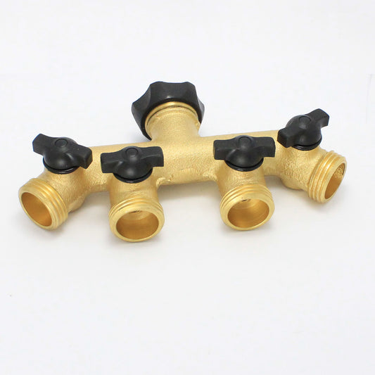 3/4" GHT Female x 3/4" GHT Four Hose Manifold Double Y Split Brass/Shut Off Water Hose Valve by MettleAir