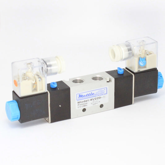 5 Ports 4 Way 2 Position Valve 1/4" NPT (Exh. 1/8") DIN Connector Double Solenoid DC 24V