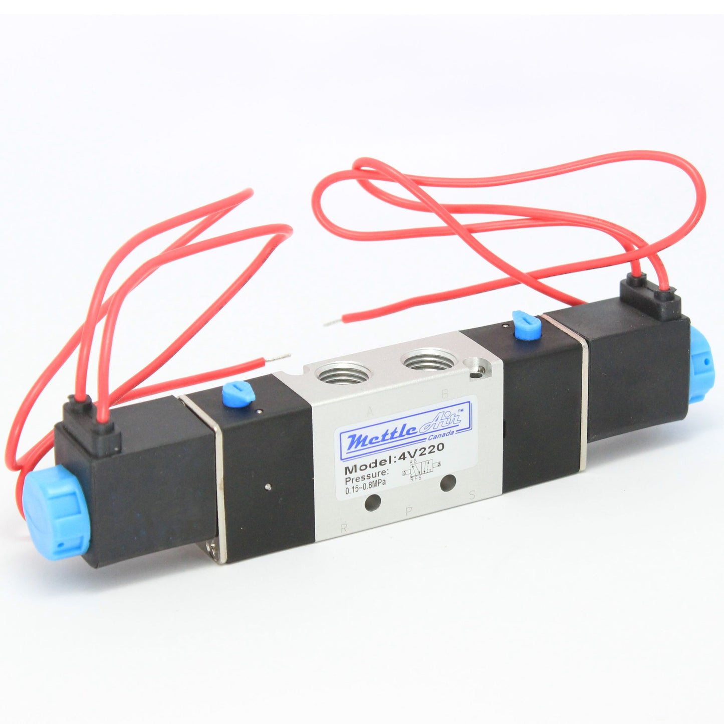 Vanne 5 ports, 4 voies, 2 positions, 1/4" NPT (échappement 1/8"), fils conducteurs, double solénoïde, CA 220 V