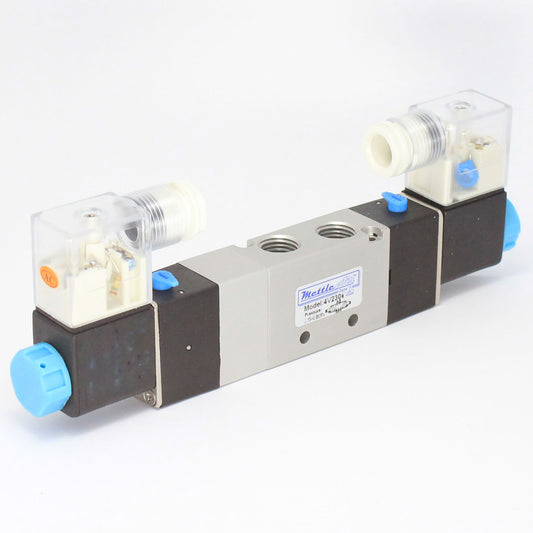 5 Ports 4 Way 3 Position CLOSED Center Valve 1/8" NPT DIN Connector Double Solenoid DC 24V