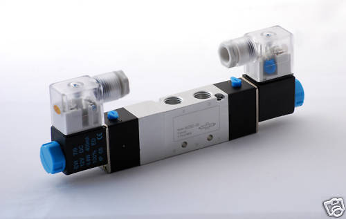 5 Ports 4 Way 3 Position PRESSURE Center Valve 1/4" NPT (Exh. 1/8") DIN Connector Double Solenoid AC 110V