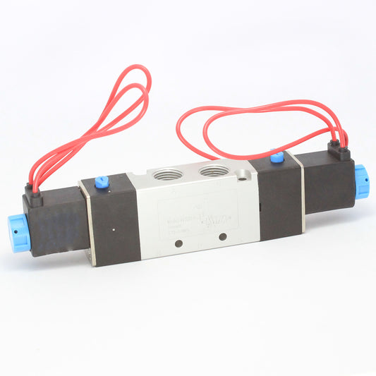 5 Ports 4 Way 3 Position CLOSED Center Valve 3/8" NPT (Exh. 1/4") Wire Leads Double Solenoid DC 24V