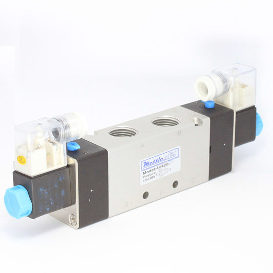 5 Ports 4 Way 2 Position Valve 1/2" NPT DIN Connector Double Solenoid DC 12V