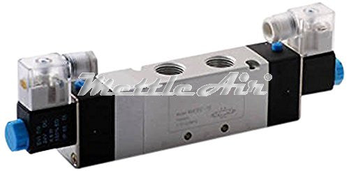 5 Ports 4 Way 3 Position CLOSED Center Valve 1/2" NPT DIN Connector Double Solenoid AC 220V