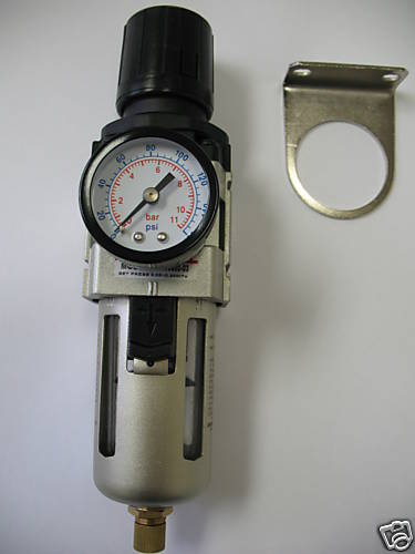 Filter Regulator PIGGYBACK 1/4" NPT, 2000 L/min c/w Bracket & 160 psi Gauge