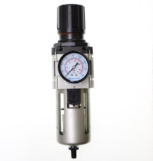 Filter Regulator PIGGYBACK 3/4" NPT, Auto Drain, 4500 L/min c/w Bracket & 160 psi Gauge