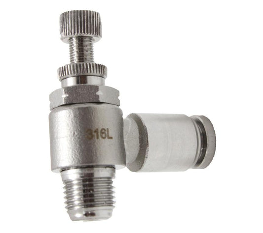 316L Stainless Steel Straight Push To Connect Speed Control Meter Out 3/8" OD x 1/8" NPT Male Fitting