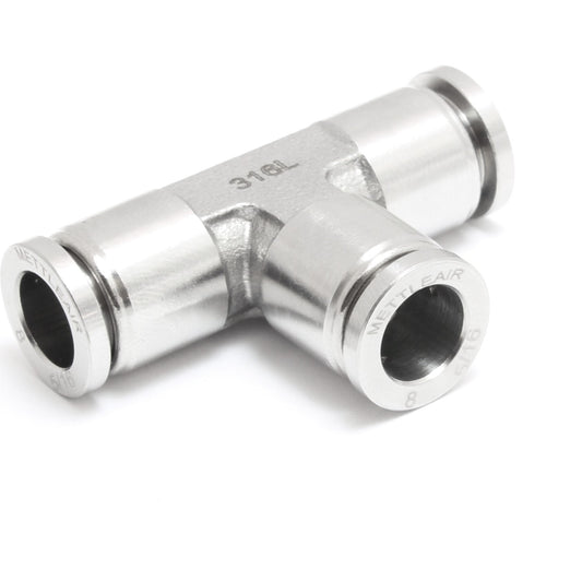 316L Stainless Steel Push To Connect REDUCER Tee Fitting 1/4" OD - 5/32" OD