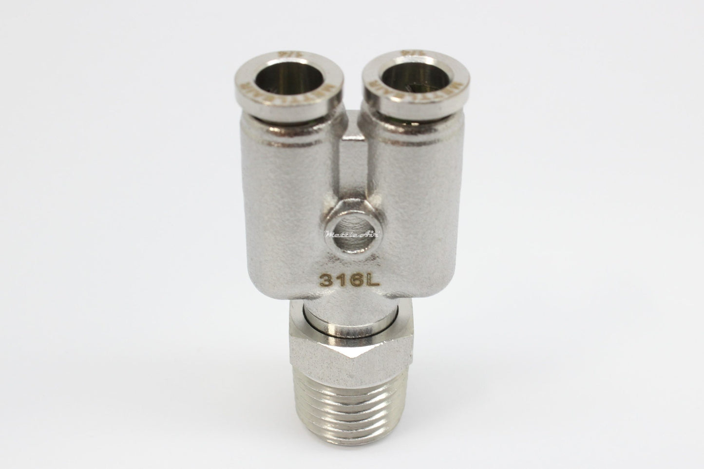 316L Stainless Steel Push To Connect Male Y Connector Fitting 3/8" OD x 1/4" NPT Male