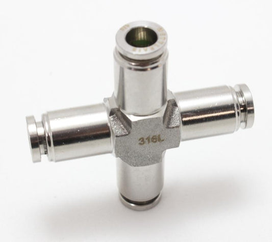 316L Stainless Steel Push To Connect Cross Union Fitting 3/8" OD