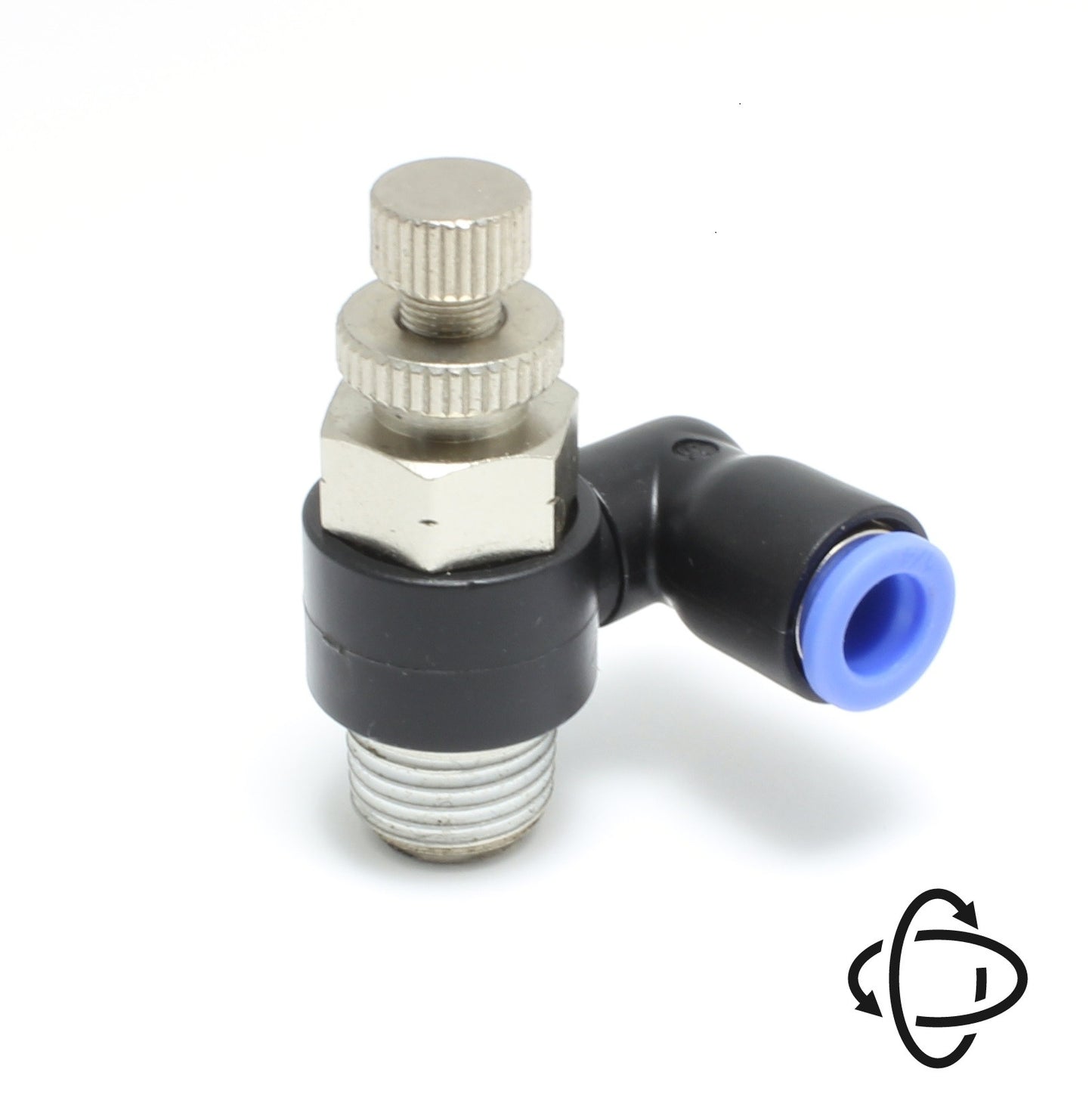Poussez pour connecter le régulateur de vitesse universel coudé METER OUT 5/32" OD - 1/8" NPT mâle